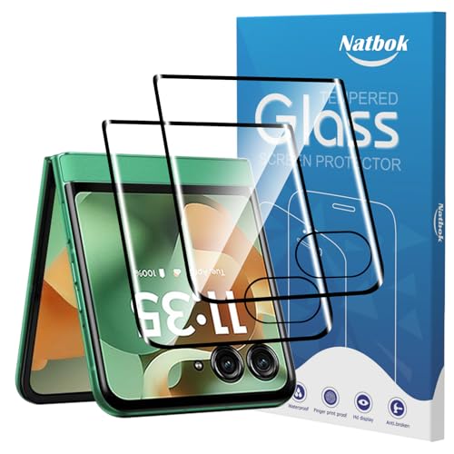 Natbok 2 Pack 3D Compatible with Motorola Razr 2026/2025/2024/Razr 60 5G /Razr 50(3.6 inch) Screen Protector[Front Screen Only] 3D Full Coverage 9H Tempered Glass Film HD Clear Scratch Resistant Bubble-Free