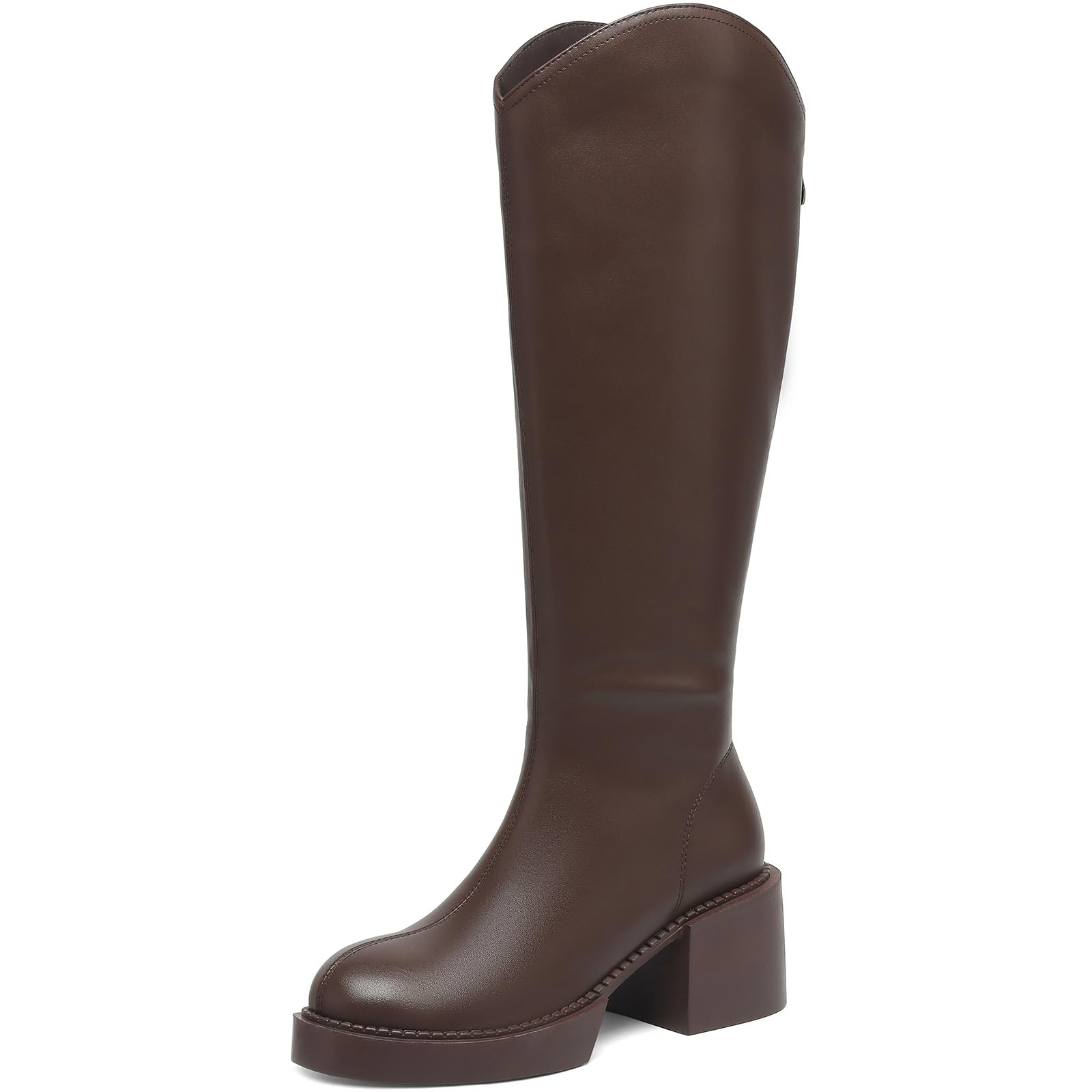 Knee High Boots for Women | Comfort Platform | Chunky Block Heeled | Riding | Tall | Long | Side Zipper | Round Toe-image-16