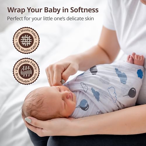 Image of LuvLap 100% Cotton Muslin Baby Swaddle Set, Baby Towel, Size-120cm x 100cm (47 inchx39 inch), Stars Printed on White, 0-18 Month+, Printed Mulmal Muslin Swaddle Wrap for New Born, Pack of 12