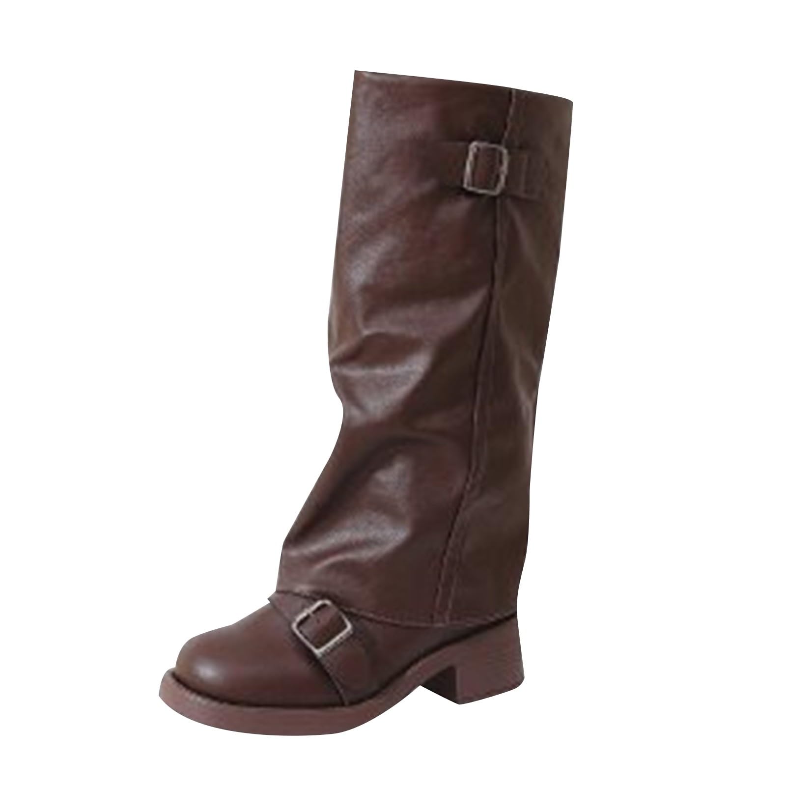 Bottines Femme Cuir Talon Carré Bottine Décontracté Mollets Larges