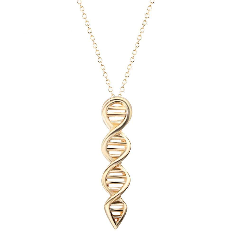 DNA Molecule Necklace, Pendant Gift for Chemistry Science Teacher Professor Grad Student (Gold)