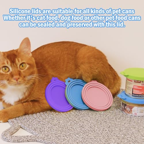 kaiyaya 4-Stück Tierfutter-Dosendeckel Katzenfutter,Silikon Deckel für Dosen,Mit Vier Löffeln,Katzenfutter und Hundefutter Tube,Silikon Kann in der Spülmaschine Gewaschen Werden