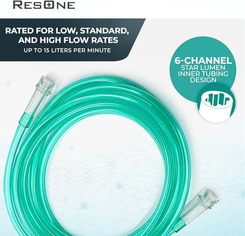 Image of ResOne 50Ft Oxygen Supply Tubing, Crush Resistant, Standard Connectors for Nasal Cannulas, Cannula Nasal Tubing, Oxygen Concentrator - Green