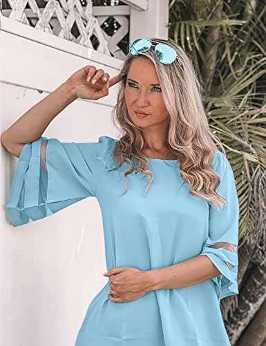lookbookstore women casual crewneck mesh panel 34 bell sleeve loose tunic dress