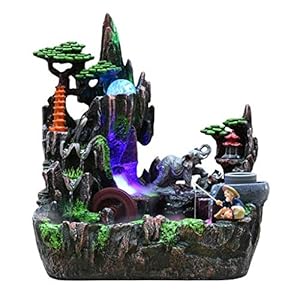 FMOGE Innenbrunnen Lucky Elephant Desktop-Brunnen Künstlicher Bergsteinpavillon Und Drehrad Innendekorationsbrunnen Kreativer Innenbefeuchter Geeignet Für Wohnzimmer Schlafzimmer Büro I.