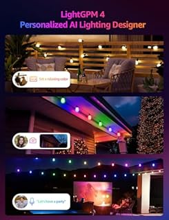 Lepro ZB1 AI Smart Outdoor String Lights APP Control, 54(42+12) ft RGB+IC+Warm White Outdoor Lights 15 LED Bulbs, Alexa Google Home Enable, AI Generated Lighting LLM, NO Remote 2.4 GHz WiFi+Bluetooth