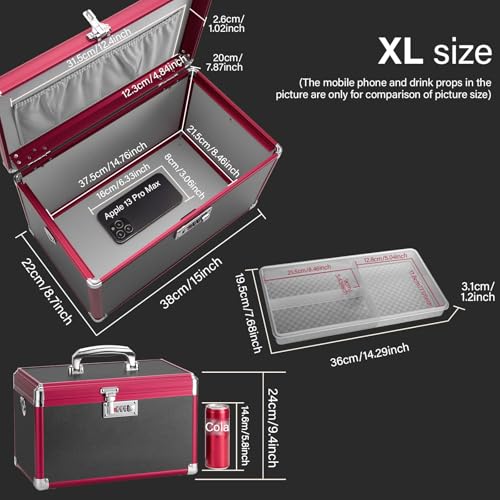 Image of Medicine Lock Box with Combination Lock - 15 x 8.7 x 9.4 Inches - First Aid Safe Medication Storage Box, Medications and Personal Items, Safe Boxes for Home and Outdoor - Black Red Black