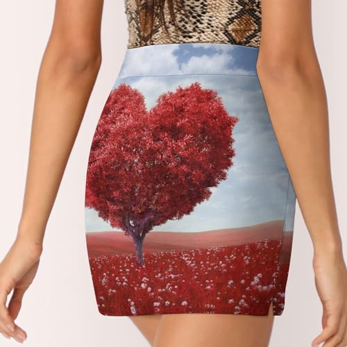 Mini jupe de course rouge extensible Arbre d'amour avec poche intégrée - 4