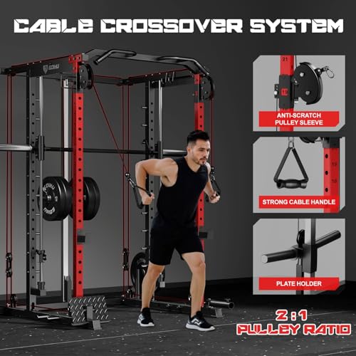 S1-V4 Smith Machine, 2000LBS Power Cage with Cable Crossover System, All-in-One Squat Rack with Smith Bar, Strength Training Equipment for Home Gym - Image 5