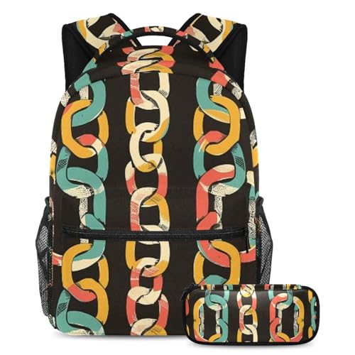 Chaîne vintage colorée ensemble 2 pièces grand sac à dos et trousse