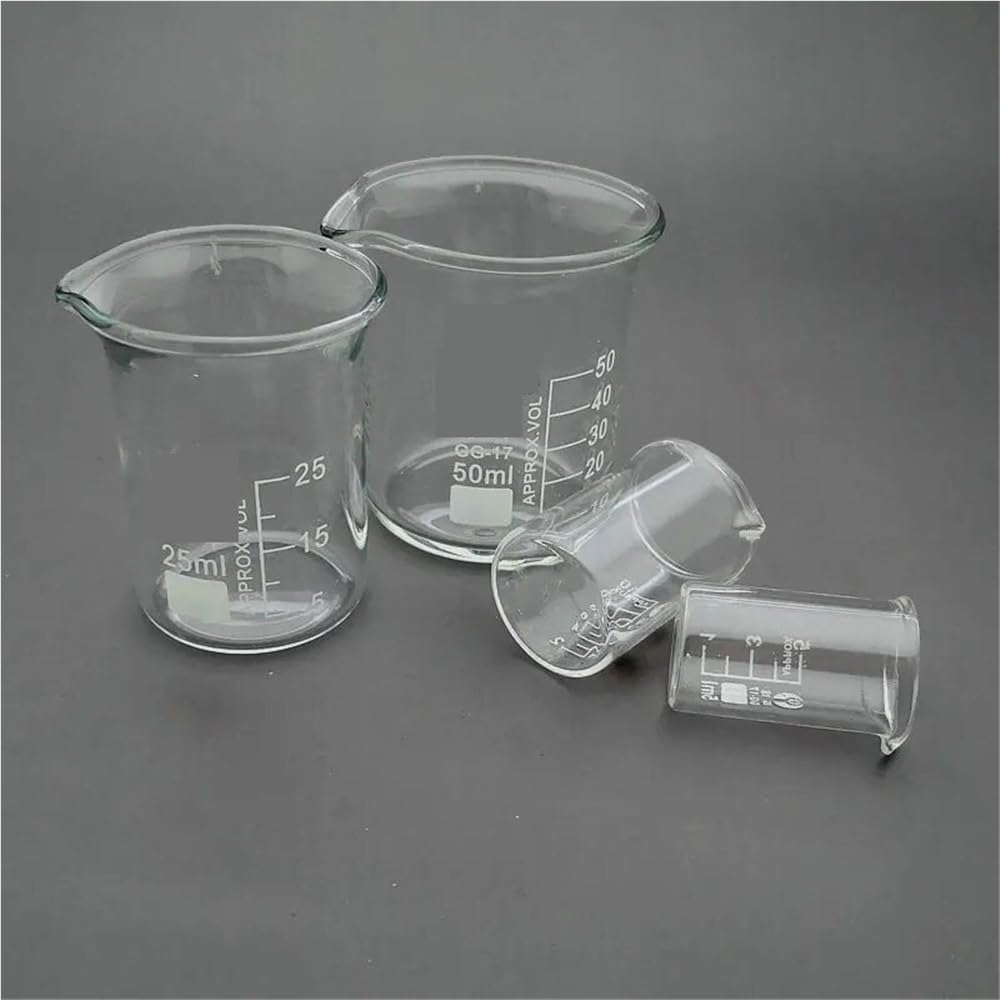 Vaso medidor de Vidrio de Laboratorio de 5/10/25/50 ml, Juego de Vasos de Vidrio borosilicato, recipientes de Vidrio Transparente para medir líquidos.