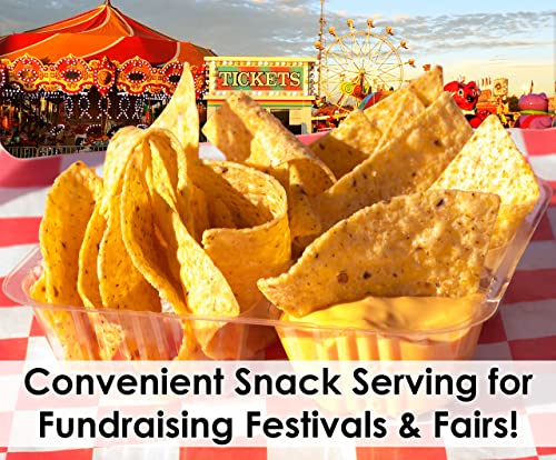 Avant Grub Anti-Spill, Durable 5X6 Inch Plastic Nacho Trays 100Pk. Plastic Dishware Plate, Reusable 2 Compartment Boats Great For Dips, Snacks, Fair Foods. Portable Nacho Chip Holders #TOP3