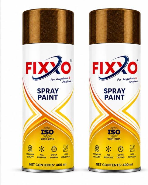 Image of Metallic Gold Spray Paint 400ml | Quick Dry Acrylic Aerosol Paint | Fast Drying, High Coverage Multipurpose Spray for Metal, Wood, Plastic, Wall, Furniture & DIY Projects, Pack of 2