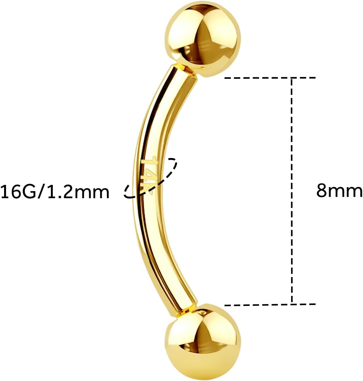 14k Gold Eyebrow Rings, 16G Lip Barbell, Rook Piercing Jewelry, 6mm/8mm Daith, Labret Piercings Body Jewelry