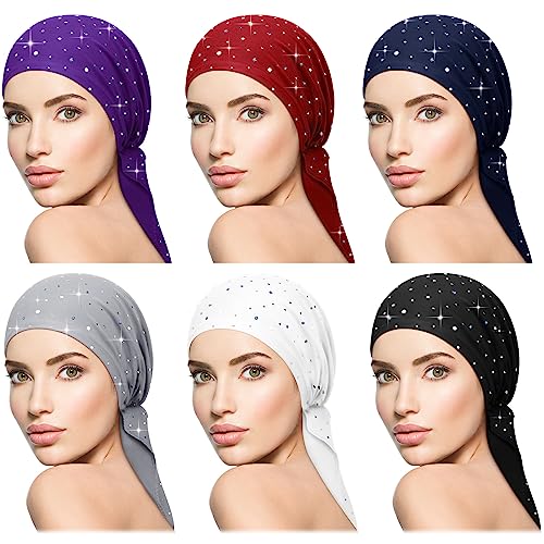 Image of Geyoga 6 Pcs Chemo Headwear for Women Pre-tied Head Scarf Headwrap, Sequin