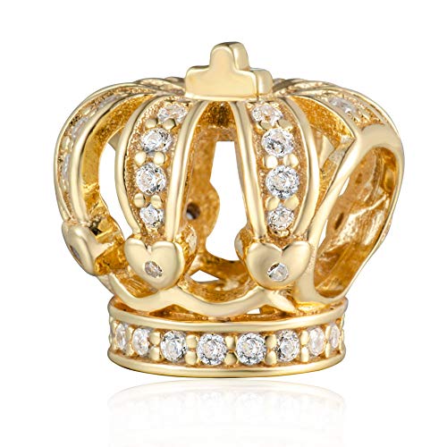 Gold Crown Beads Charm 925 Sterling Silver Beads Fit for DIY Charm Bracelet & Necklac