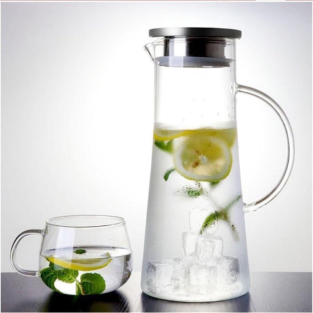 Jarra Jarra de vidrio 1,5 L con tapa resistente al calor | Jarra de agua de vidrio con asa