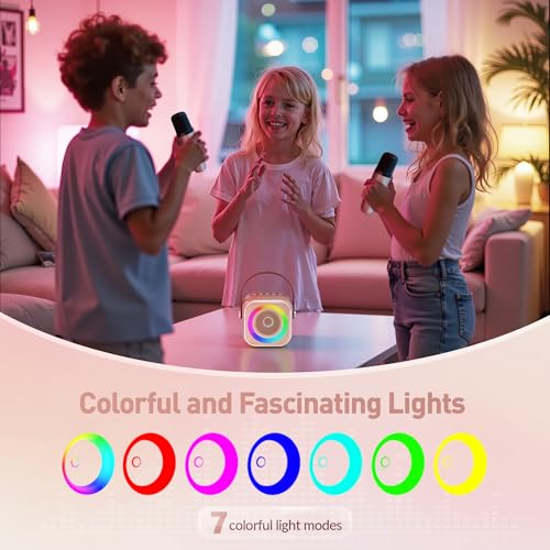 Image of Mini Karaoke Machine, Portable Bluetooth Karaoke Speaker with 2 Wireless Microphones and Party Lights for Kids and Adults, Birthday Gifts for Girls Boys Family Home Party (Rose Gold)