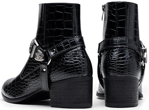 Image of Jousen Men's Cowboy Ankle Boots Crocodile Buckle Strap