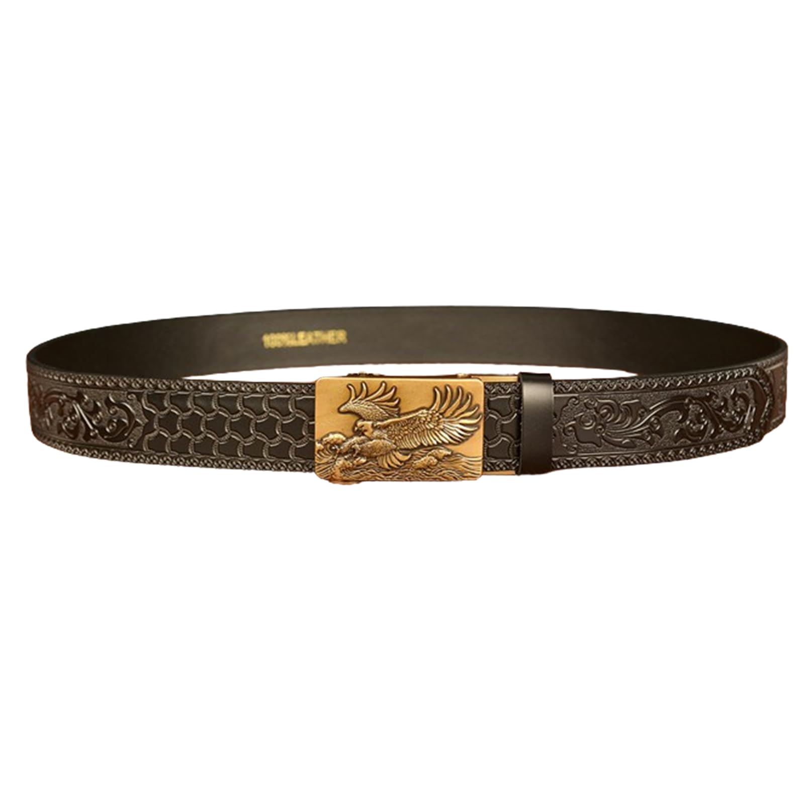 Cinturón De Cuero Con Trinquete Occidental For Hombre Hebilla Grabada Águila