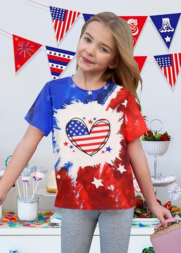 Image of CAZYCHILD Girls American Flag Patriotic Shirt Boys 4th of July Short Sleeves Tshirt USA Clothes for Kids 5-14Y