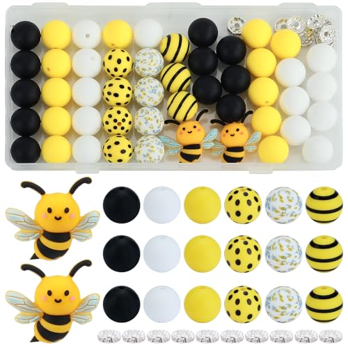 WEWAYSMILE 15mm Silicone Animal Focal Beads for Pens, 3D Bee, 45 Pcs