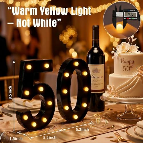 Image of Black 50th Birthday Decorations for Him Her, LED Light Up Numbers 50 Sign Battery-Operated Light-Up Party Decoration 50th birthday gifts for Him ZJDZTK