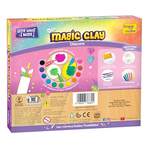 Image of Imagimake Magic Clay | Colour & Create | Unicorn Craft Kit | Air Dry Clay for Art & Craft | Make 10 Super Creations | Birthday Gift for 5-8 Year Old Girls & Boys, Multicolor