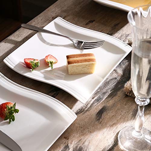 MALACASA serie Flora, Juego de Platos 12 piezas, Platos de Postre/Cenar/Fideo/Tarta, 8,25" Blanco Marfil Porcelana Platos Llanos - Imagen 4