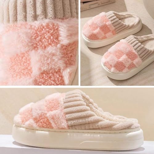 Fluffy Slippers for Womens Mens Checkered House Slipper Couple Plush Warm Home Shoes Cozy Fuzzy Memory Foam Slip On Slippers Bedroom Shoes Indoor Outdoor2