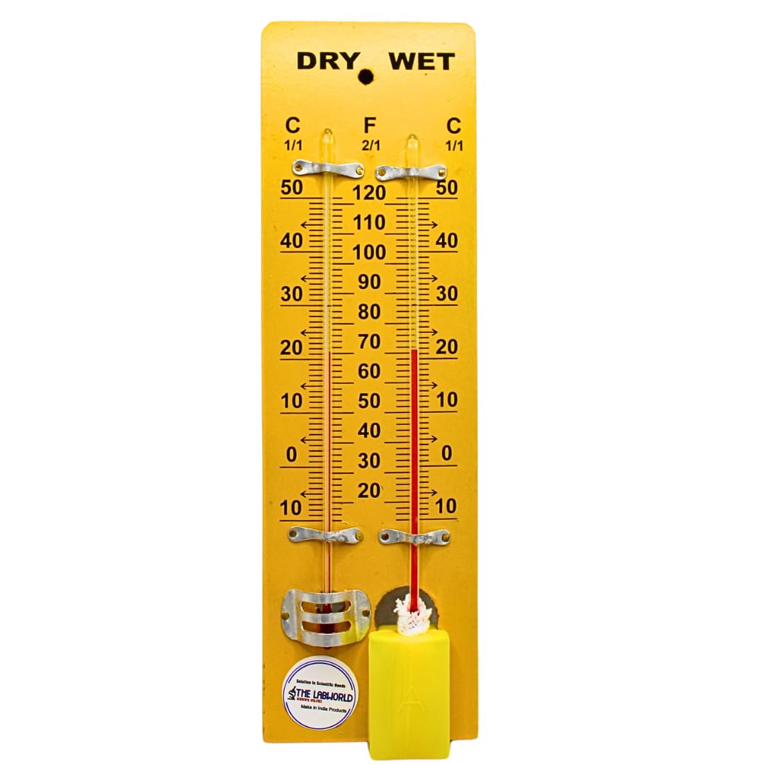 Labworld Wet and Dry bulb Thermometer Hygrometer Humidity meter instrument Wall mounted wooden base for home,workspace and Godawns,28 cm long-image-37
