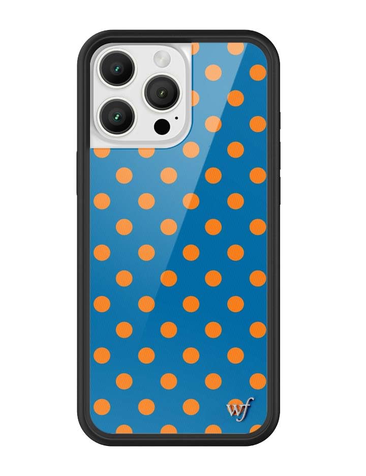 Image of Wildflower Cases - Compatible with iPhone 16 Pro Max | Protective Black Bumper, 6.5ft Drop Test Certified, Women Owned Small Business | Trendy Classic Dotted Spots Cute | Polka Dot - Blue & Orange