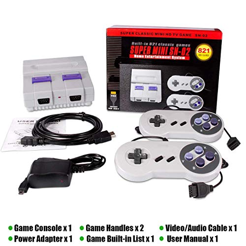 Retro Game Console- Handheld Video Game Console Classic Built-in 821 Games(Original SNES Style) with Controllers, Super Mini TV Classic Gaming Console Plug&Play HDMI HD Player for Kid Adult Gift