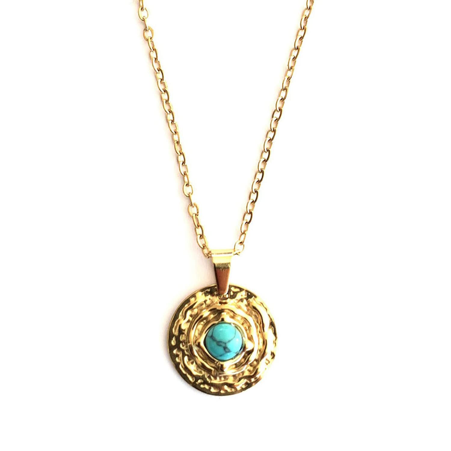ASTER ALHELÍCollar Mujer con Piedra Natural Turquesa Amatista Ágata Malaquita - Cadena y Colgante de Acero Inoxidable Color Oro - Piedras Naturales Semipreciosas - Amuleto Perfecto para Regalo (Turquesa)