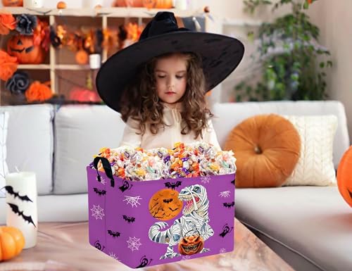 Image of Large Halloween Themed Candy Gift Boo Basket for Kids Baby Personalized Adults Storage Bin Fall Decor(Purple Dinosaur)