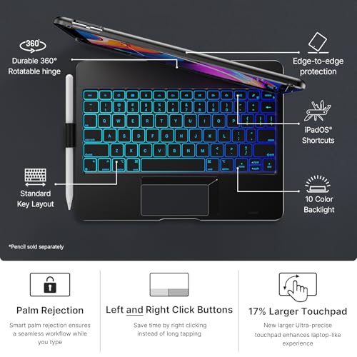 Image of typecase Touch for iPad 9th Generation Case with Keyboard (10.2 inch, 2021),Multi-touch Trackpad,10 Color Backlight, 360 Rotatable, Thin & Light for 8th Gen (2020),7th Gen (2019), Air 3,Pro 10.5 (Black).
