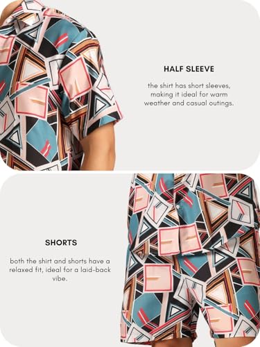 Image of DHRUVI Trendz Mens and Boys Rayon Co Ord Set | Trendy Night Dress | T Shirt and Short Set Combo Lounge | Stylish Summer Travel Wear | Matching Two-Piece for Vacation