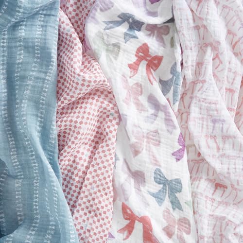 Image of aden + anais 100% Organic Cotton Muslin Swaddles, Breathable Baby Blanket, Ideal for Boys, Girls, Newborns, Babies & Infants, Receiving Blanket, Soft and Lightweight Wrap, 4 Pack, Bow Atelier
