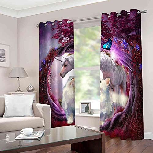 Rideaux occultants enfant chaton et cheval 140x160cm en polyester