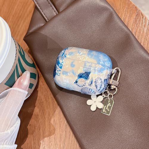 Image of MINSCOSE for Glitter AirPods Pro 2nd /1st Generation Case,Cute Shell Pattern Marine Life Design with Floral Keychain,Soft TPU Anti-Drop Shockproof Cover with Cleaner Kit for Women Girls-Seashell