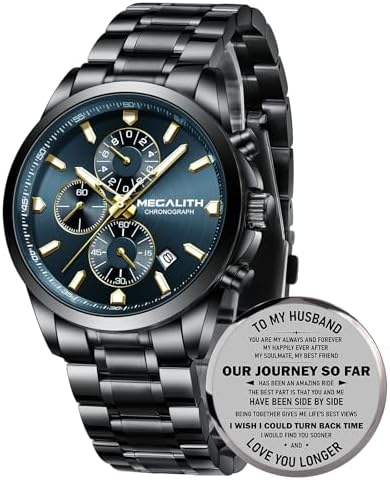 MEGALITH Wrist Watches for Men Luxury: Dress Silver Stainless Steel Chronograph Watch Waterproof - Gift for Husband Father at Birthday Anniversary