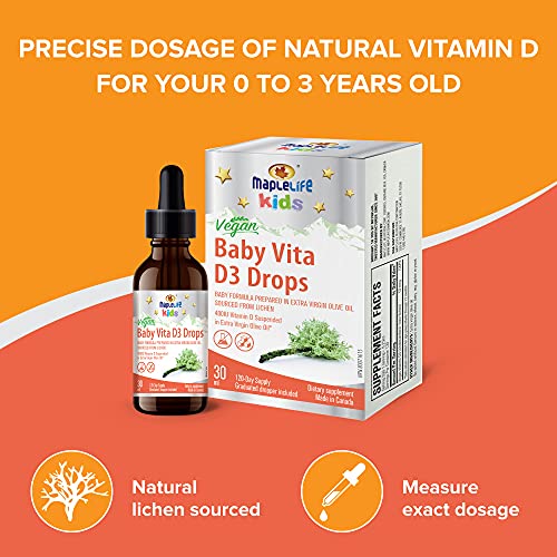 Baby Vitamin D Drops 400 IU Vegan, Plant Based Baby D Drops with No
