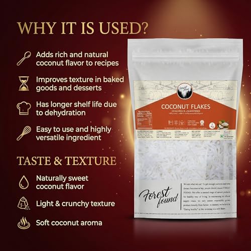 Image of Forest Found Unsweetened Coconut Flakes (1kg) | Pure Nariyal Burada for Ladoo, Barfi & Baking | Desiccated Coconut Powder for Macaroons, Cookies & Cakes | Rich in Vitamin E & Healthy Fats |Shredded Coconut