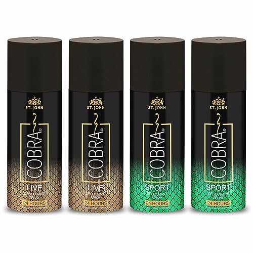 ST.JOHN COBRA Perfume Body Spray For Men & Women | Irresistible Scent Fresh and Soothing Long lasting Deo Live combo & Sports combo Deodorant Spray (600 ml, Pack of 4)