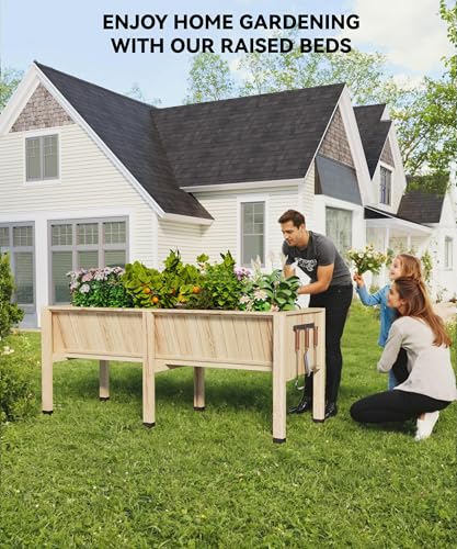 72x26x30 Inch Raised Garden Bed With Leg For Outdoor Growing Vegetables and Herbs, 6X2X2.5 Ft Elevated Wood Planter Box Stand With Hooks for Backyard, Patio, Balcony w/Non-Woven Liner, 13.7In Depth