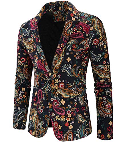 Men's One Button Floral Blazer Slim Fit Peak Lapel Tuxedos Jacket Prom Party Coat Performence Blazer for Men
