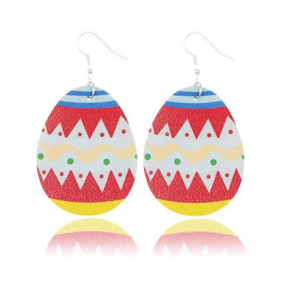 3 Pairs Faux Leather Lightweight Teardrop Easter Egg Bunny Dangle Earrings for Spring Party Holiday Festival Favor Jewelry