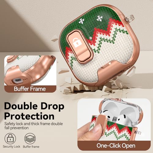 Image of for AirPods 4 Case 2024 with Safety Lock-Green Checkered | As Phone Stand, for Women Girly, with Keychain & Cleaner Kit,Two-Piece Design,Support Wireless Charging,Clear TPU+PC Material