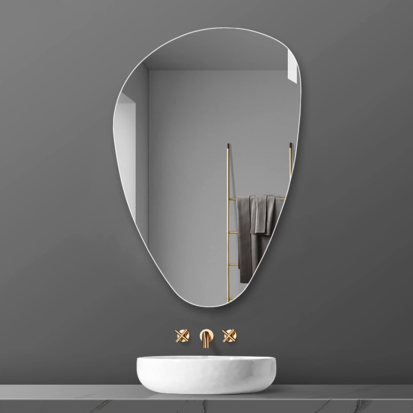 Miroir Mural Irrégulier Bois Naturel – Décoratif Pour Salon, Chambre, Salle De Bain – 76x48 Cm