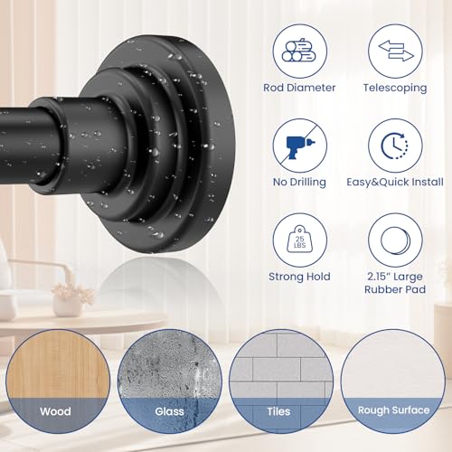 Image of Tension Shower Curtain Rod Shower Pole 30-76 Inch No Drilling Adjustable Spring Tension Rod Curtain Rod for Bathroom Window or Closet Easy Install Stainless Steel Anti-Slip Matte Black